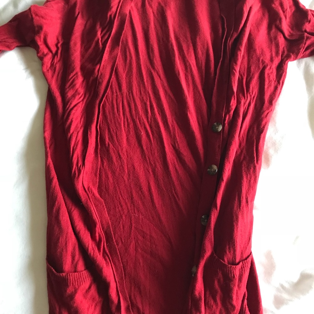 red button cardigan